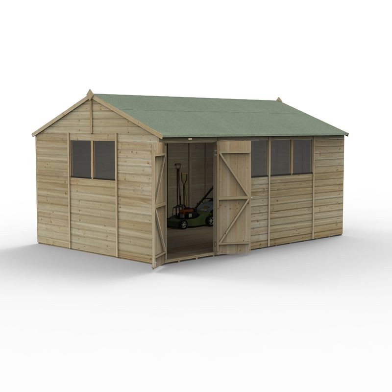 Beckwood 15x10 Reverse Apex Shed 6 Windows Double Door
