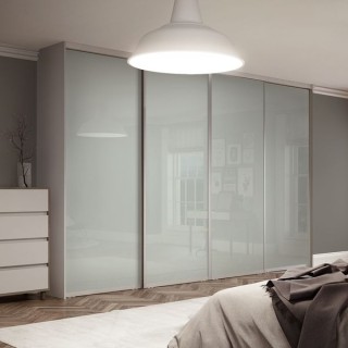 Spacepro Contour 4 x Silver Frame Arctic White Glass Sliding Doors H2260 x W2370