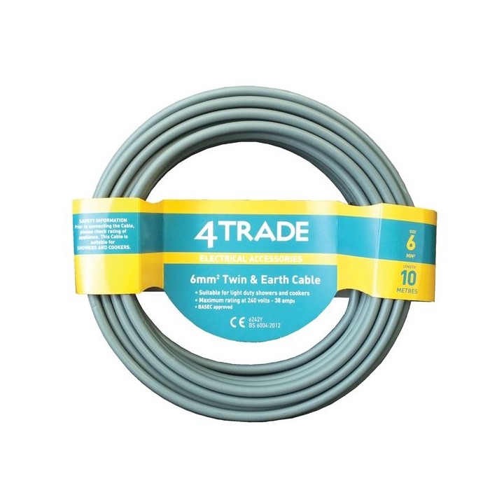 4TRADE 6242YH 6mm Twin & Earth Cable Grey 10m