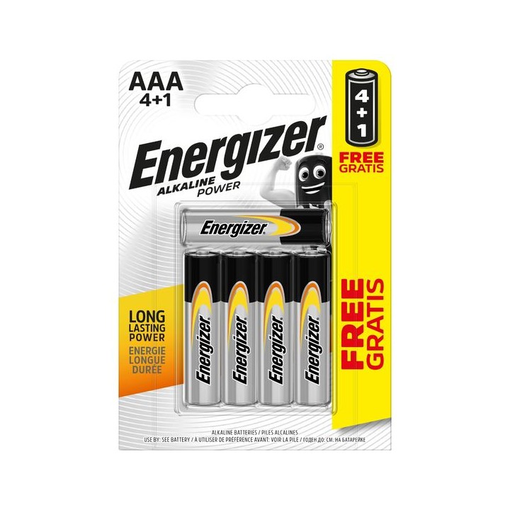 Energizer Alkaline Power AAA BP 5 Batteries 4 Pack +1
