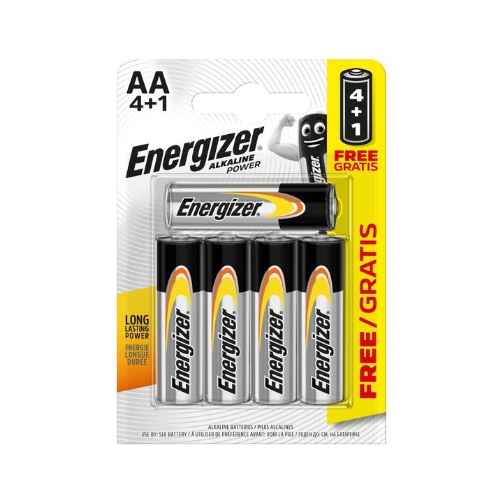 Energizer Alkaline Power AA BP 5 Batteries 4 Pack +1
