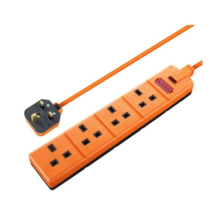 Masterplug 2m 4 Socket Heavy Duty Extention Lead Orange 13A