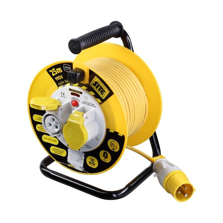 Masterplug 25m 110V 2 Socket Cable Reel with Thermal Cut Out 16A