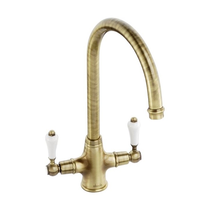 Abode Ludlow Dual Lever Monobloc Kitchen Mixer Tap Antique Brass AT1028