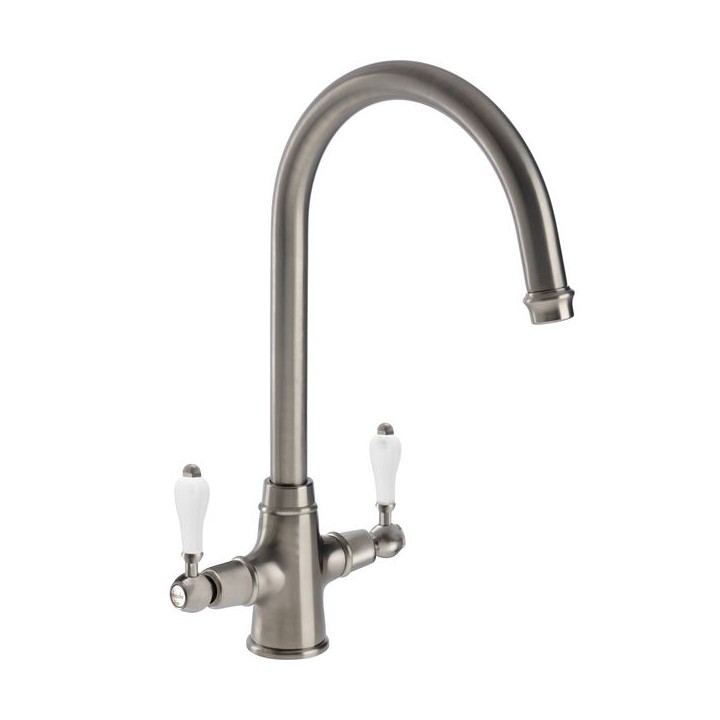 Abode Ludlow Dual Lever Monobloc Kitchen Mixer Tap Brushed Nickel AT1216