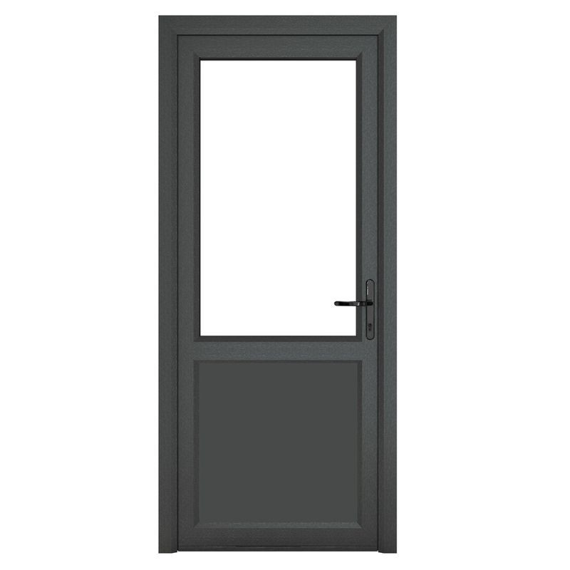 Crystal Single Door Half Glass Half Panel Left Hand Grey 7016 External White Internal Clear 920 x 20