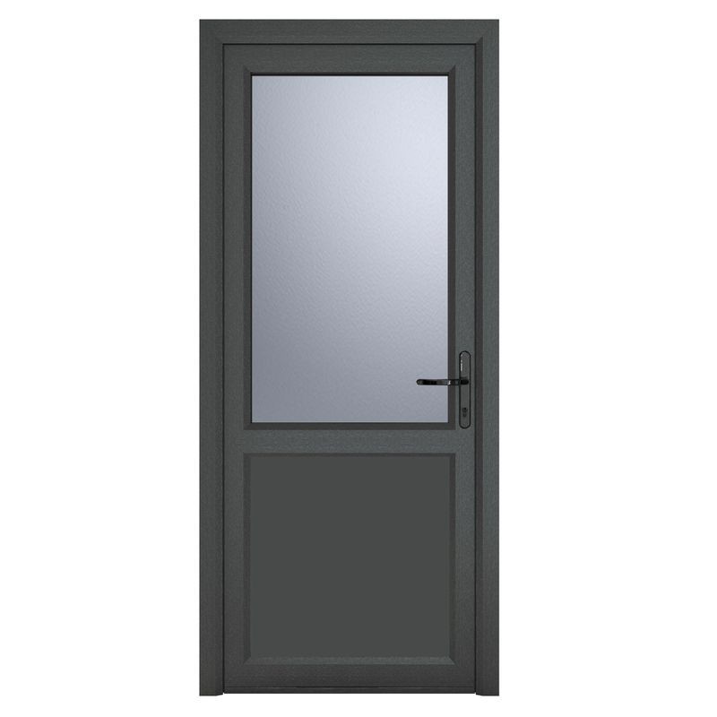 Crystal Single Door Half Glass Half Panel Left Hand Grey 7016 External White Internal Obscure 840 x