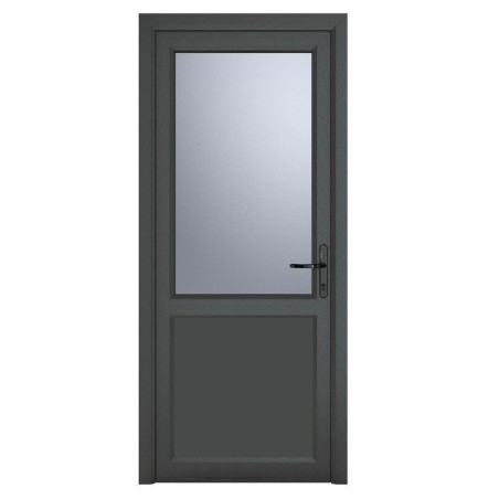 Crystal Single Door Half Glass Half Panel Left Hand Grey 7016 External White Internal Obscure 840 x