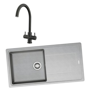 Franke 994756 Single Bowl Inset Sink Urban Grey and Chantilly Monobloc Sink Mixer Matt Black Pack