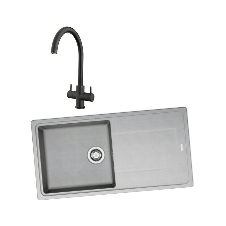 Franke 994756 Single Bowl Inset Sink Urban Grey and Chantilly Monobloc Sink Mixer Matt Black Pack