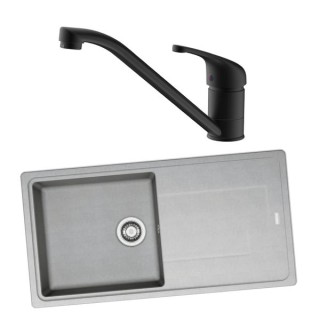 Franke 994749 Single Bowl Inset Sink Grey and Corte Monobloc Sink Mixer Matt Black Pack