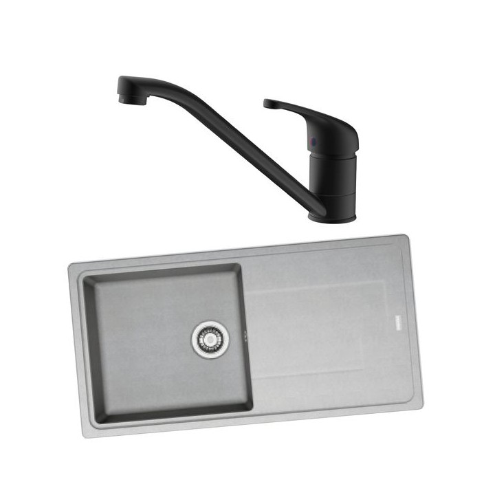 Franke 994749 Single Bowl Inset Sink Grey and Corte Monobloc Sink Mixer Matt Black Pack