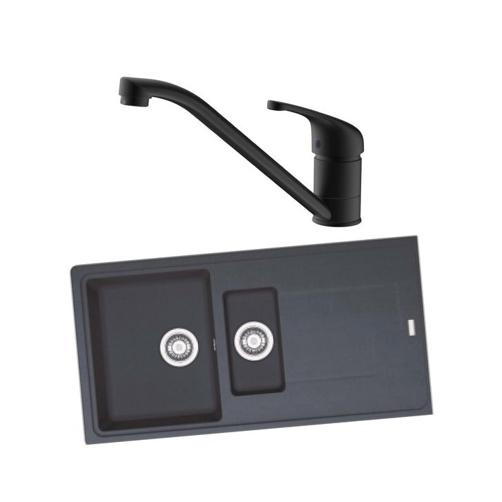 Franke 994783 1.5 Bowl Inset Sink Black and Corte Monobloc Sink Mixer Matt Black Pack