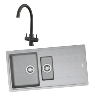 Franke 994845 1.5 Bowl Inset Sink Urban Grey and Chantilly Monobloc Sink Mixer Matt Black Pack