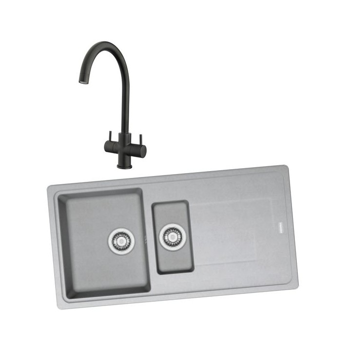Franke 994845 1.5 Bowl Inset Sink Urban Grey and Chantilly Monobloc Sink Mixer Matt Black Pack