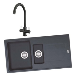 Franke 994738 1.5 Bowl Inset Sink Black and Chantilly Monobloc Sink Mixer Matt Black Pack