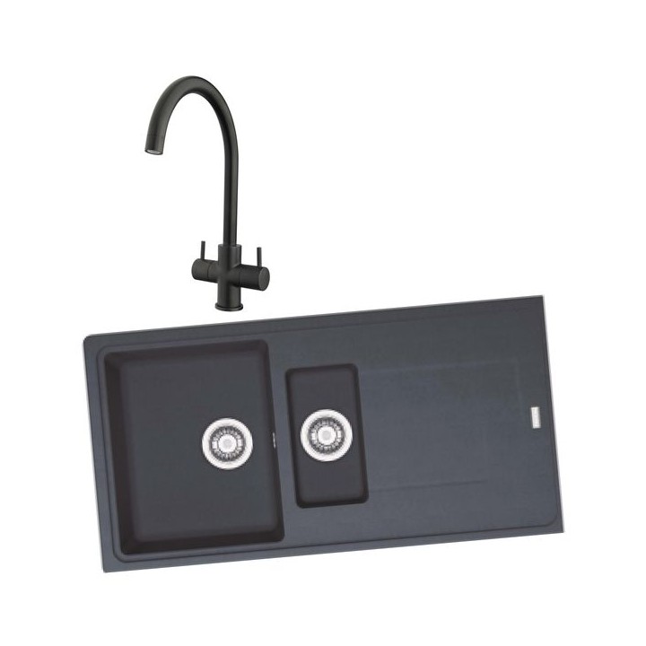 Franke 994738 1.5 Bowl Inset Sink Black and Chantilly Monobloc Sink Mixer Matt Black Pack