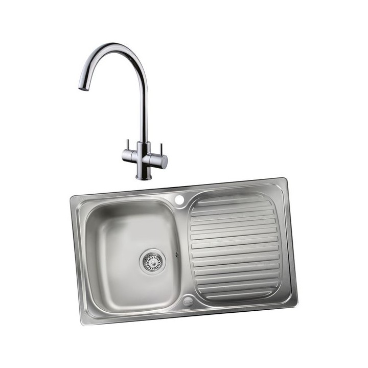 Linear 994726 Single Bowl Inset Sink and Chantilly Monobloc Sink Mixer Chrome Pack