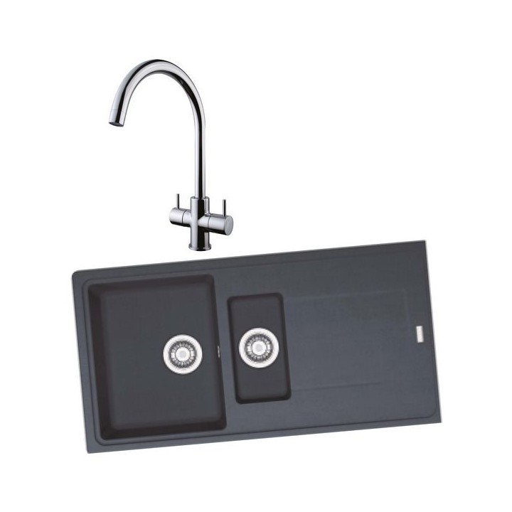 Franke 994814 1.5 Bowl Inset Sink Black and Chantilly Monobloc Sink Mixer Chrome Pack