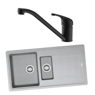 Franke 994725 1.5 Bowl Inset Sink Urban Grey and Corte Monobloc Sink Mixer Matt Black Pack