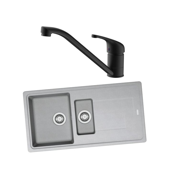 Franke 994725 1.5 Bowl Inset Sink Urban Grey and Corte Monobloc Sink Mixer Matt Black Pack