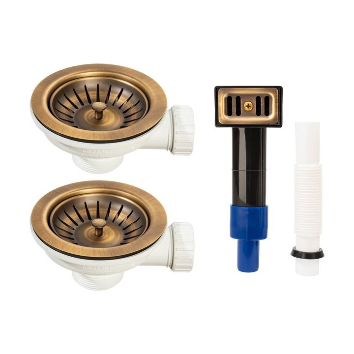 Abode AX1149 2 Wastes with Rectangular Overflow Antique Brass