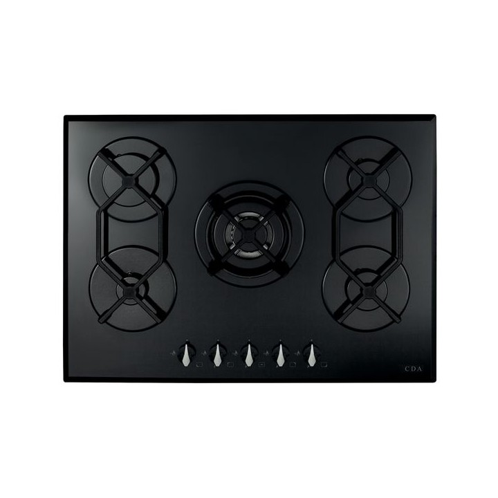 CDA HVG721BL 5 Burner Glass Gas Hob with Front Controls Black