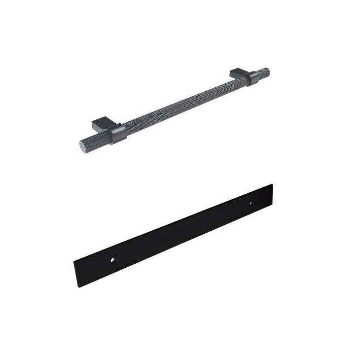Knurled Bar Handle with Long Rectangular Backplate Black