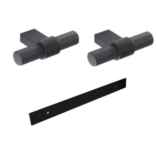 Knurled T Handle with Long Rectangular Backplate Black