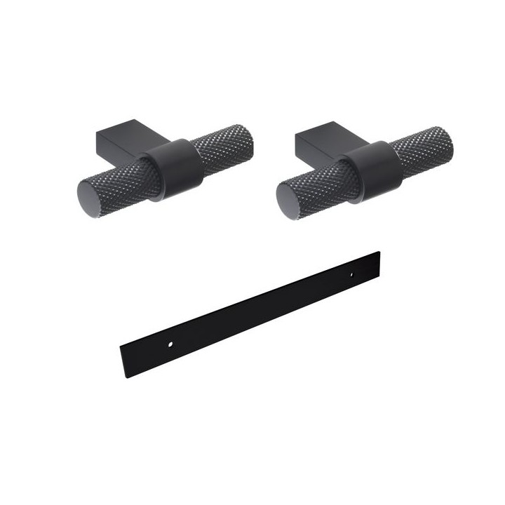 Knurled T Handle with Long Rectangular Backplate Black