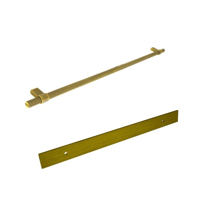 Knurled Bar Handle with Long Rectangular Backplate Antique Bronze