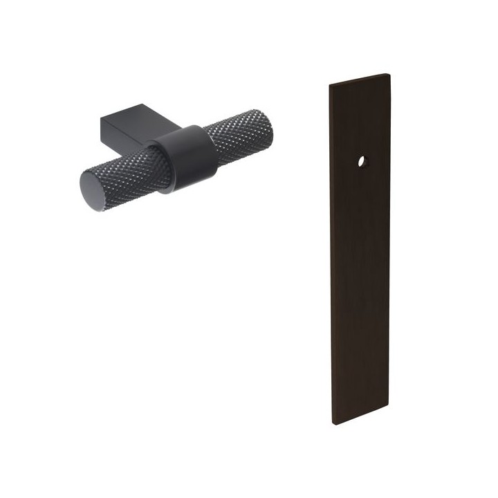Knurled T Handle with Short Rectangular Backplate Black