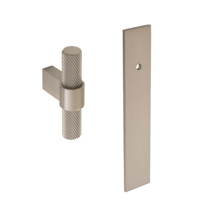 Knurled T Handle with Short Rectangular Backplate Stainless Steel