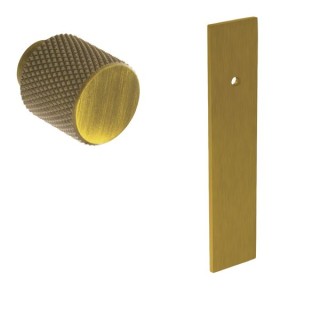 Knurled Knob with Short Rectangular Backplate Antique Bronze