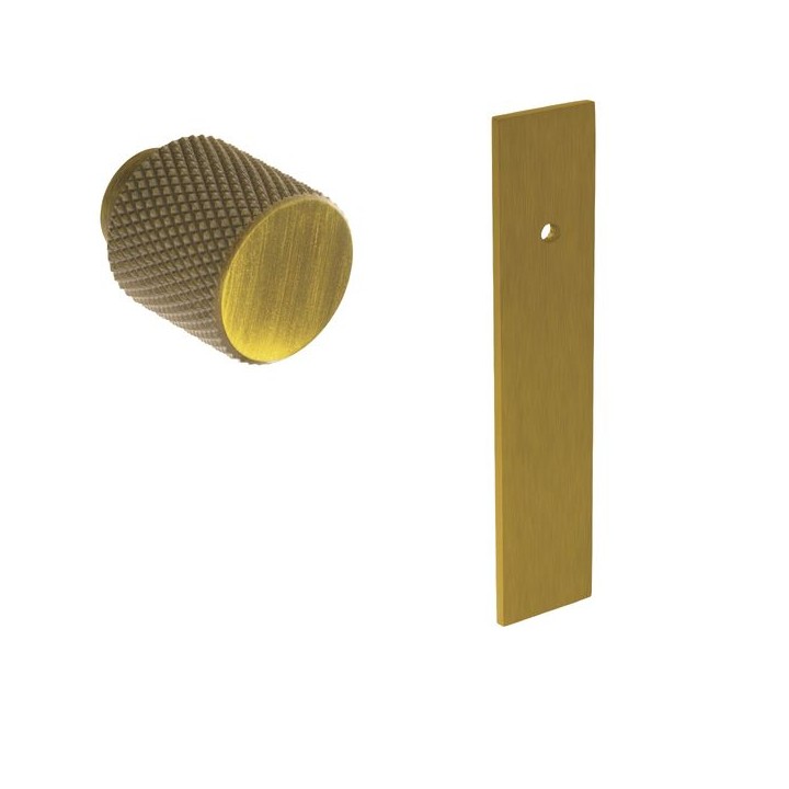 Knurled Knob with Short Rectangular Backplate Antique Bronze