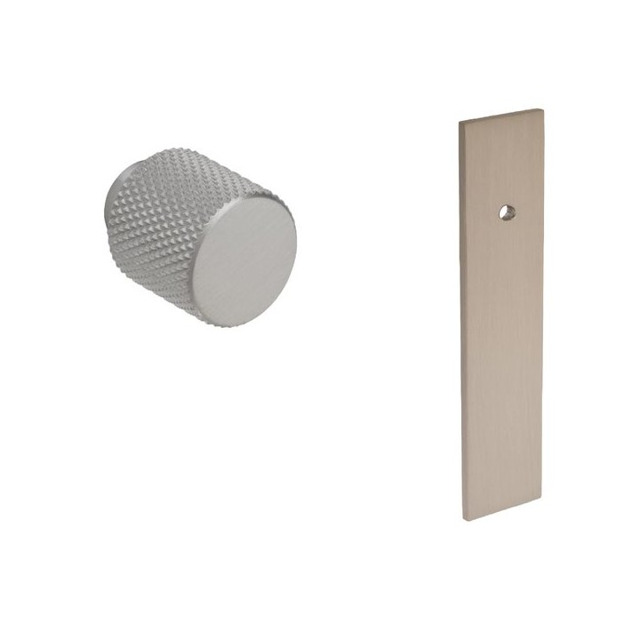 Knurled Knob with Short Rectangular Backplate Stainles Steel