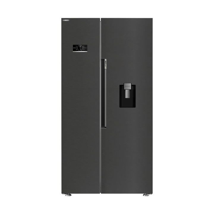 Beko American Style Side By Side Fridge Freezer with LED Display Black Steel 980mm - ASD2442VPZ