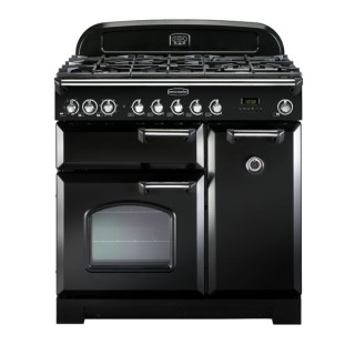 Rangemaster Classic Deluxe Dual Fuel Range Cooker 90cm Black with Chrome Trim - CDL90DFFBL/C