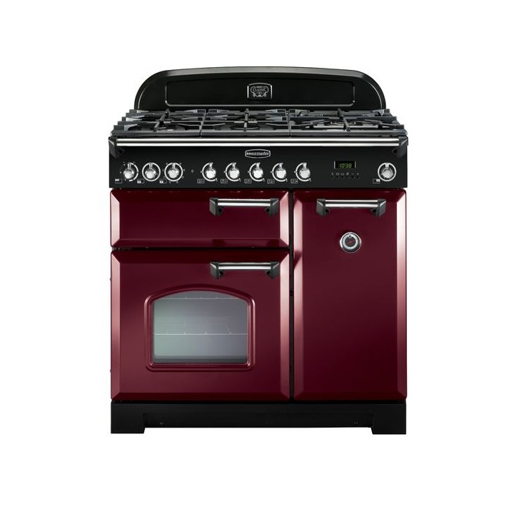 Rangemaster Classic Deluxe Dual Fuel Range Cooker 90cm Cranberry with Chrome Trim - CDL90DFFCY/C