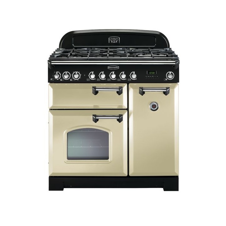 Rangemaster Classic Deluxe Dual Fuel Range Cooker 90cm Cream with Chrome Trim - CDL90DFFCR/C