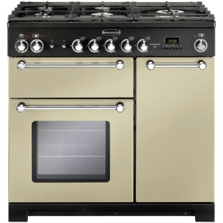 Rangemaster Kitchener Dual Fuel Range Cooker 90cm Cream with Chrome Trim - KCH90DFFCR/C_HD