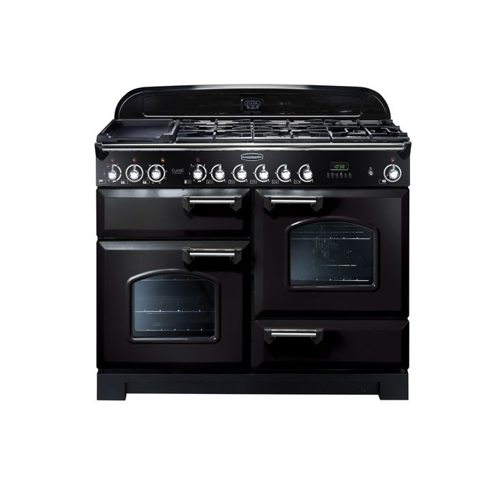Rangemaster Classic Deluxe Dual Fuel Range Cooker 110cm Black with Chrome Trim - CDL110DFFBL/C