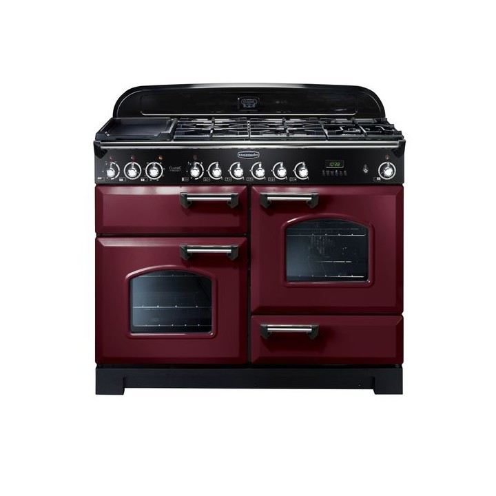 Rangemaster Classic Deluxe Dual Fuel Range Cooker 110cm Cranberry with Chrome Trim - CDL110DFFCY/C