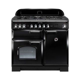 Rangemaster Classic Deluxe Dual Fuel Range Cooker 100cm Black with Chrome Trim - CDL100DFFBL/C