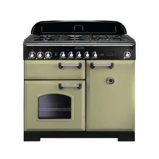 Rangemaster Classic Deluxe Dual Fuel Range Cooker 100cm Olive Green with Chrome Trim - CDL100DFFOG/C