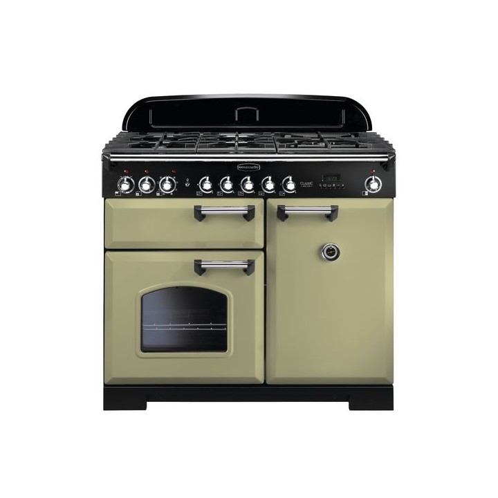 Rangemaster Classic Deluxe Dual Fuel Range Cooker 100cm Olive Green with Chrome Trim - CDL100DFFOG/C