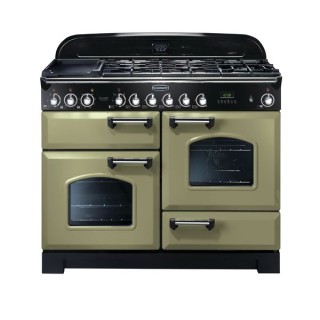 Rangemaster Classic Deluxe Dual Fuel Range Cooker 110cm Olive Green with Chrome Trim - CDL110DFFOG/C