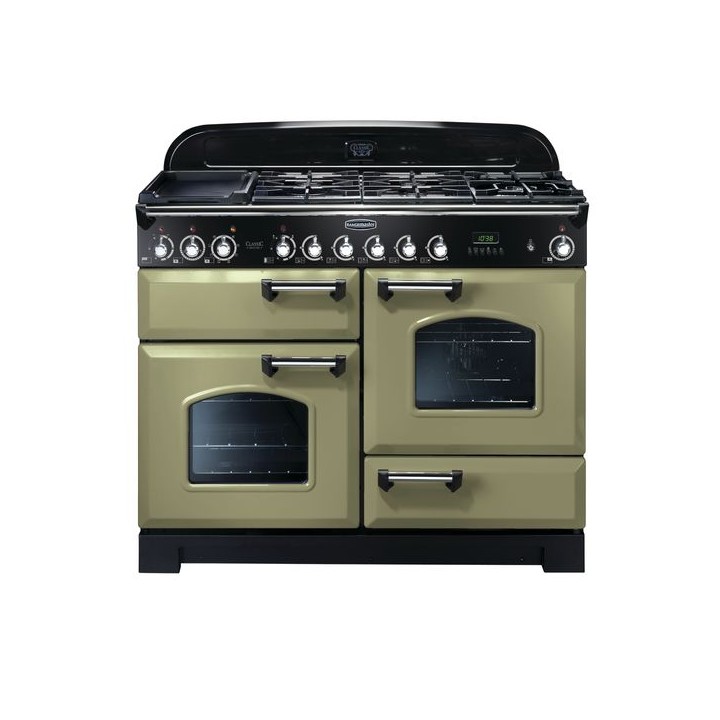 Rangemaster Classic Deluxe Dual Fuel Range Cooker 110cm Olive Green with Chrome Trim - CDL110DFFOG/C