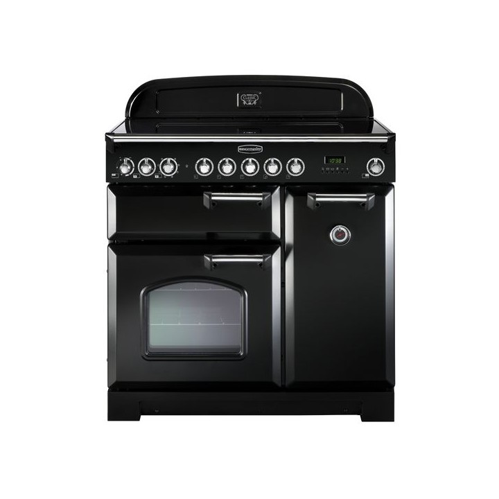 Rangemaster Classic Deluxe Induction Range Cooker 90cm Black with Chrome Trim - CDL90EIBL/C