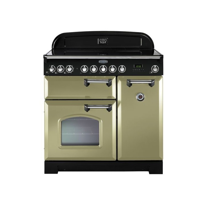 Rangemaster Classic Deluxe Induction Range Cooker 90cm Olive Green with Chrome Trim - CDL90EIOG/C